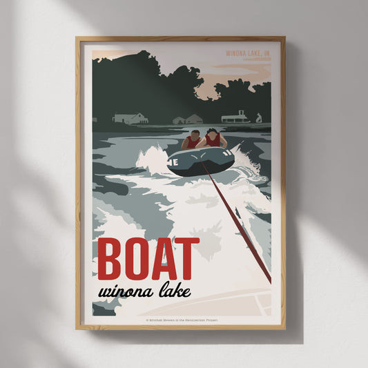 Boat Winona Lake Travel Poster