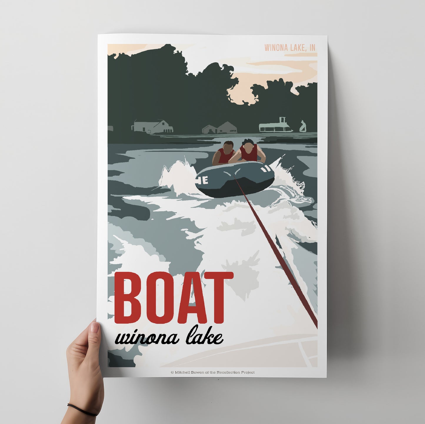 Boat Winona Lake Travel Poster