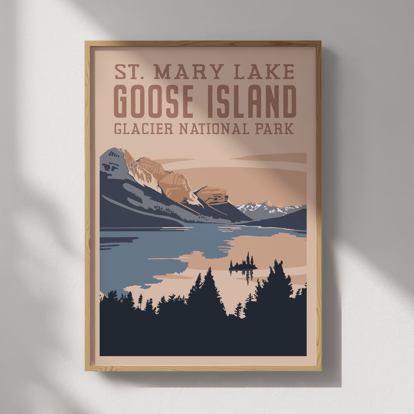 St. Marys Lake and Goose Island Glacier National Park Travel Poster