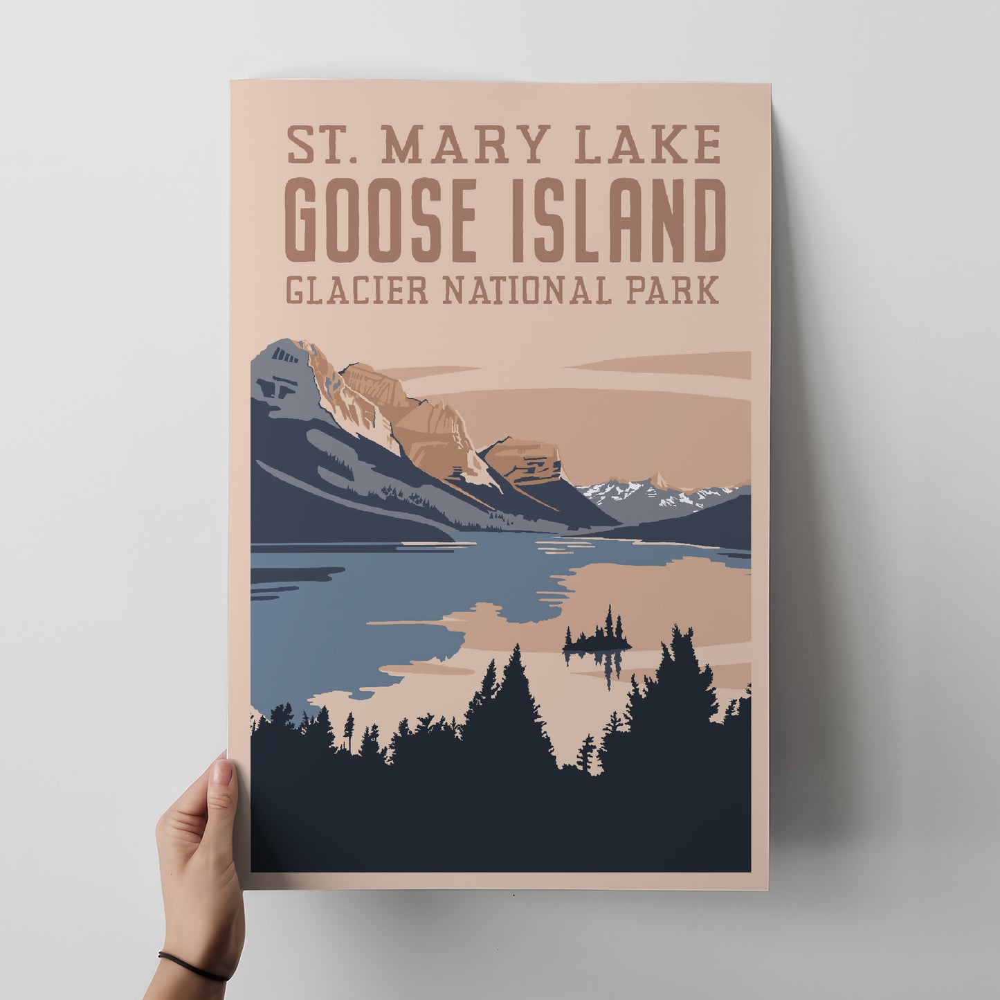 St. Marys Lake and Goose Island Glacier National Park Travel Poster
