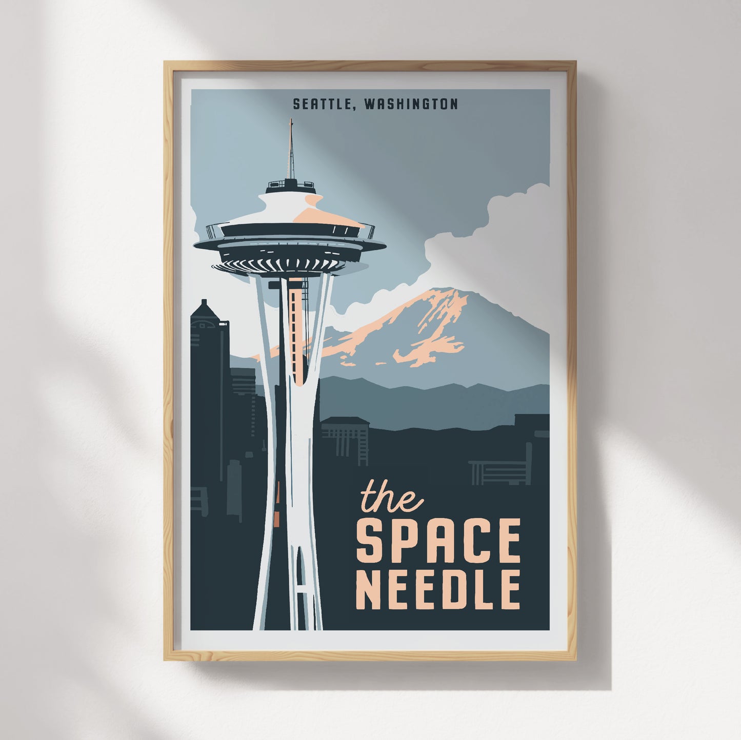 The Space Needle, Seattle with Mountain View Travel Poster