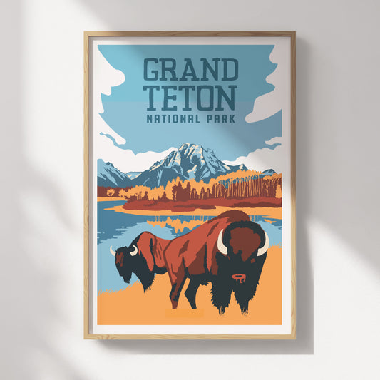 Grand Teton National Park Bison Travel Poster